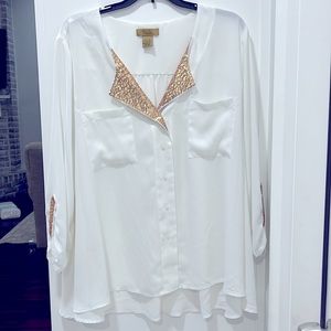 Valerie Stevens white and Gold blouse